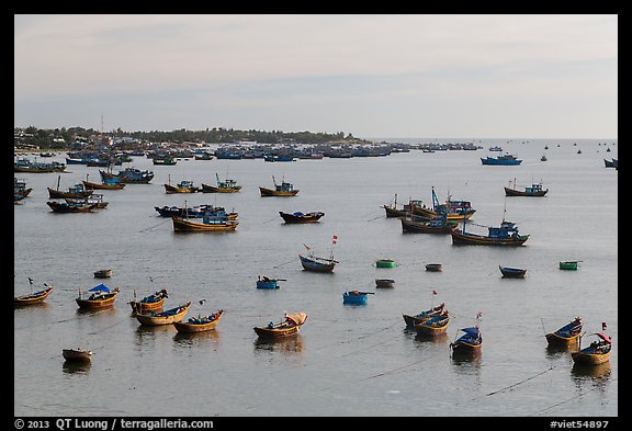Fishing fleet and village. Mui Ne, Vietnam (color)