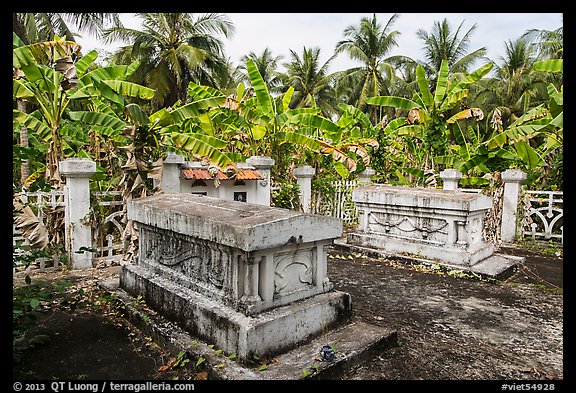 Graves in banana tree plantation. Ben Tre, Vietnam