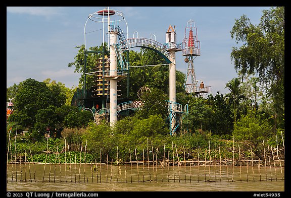 Coconut monk temple seen from water, Phoenix Island. My Tho, Vietnam