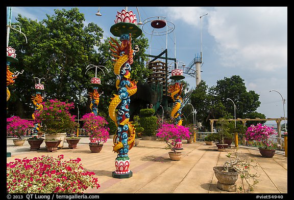Sculptures of Chinese dragons at Temple of the Coconut Monk. My Tho, Vietnam (color)