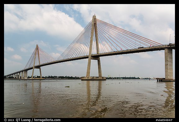 Suspension bridge across the Mekong River. My Tho, Vietnam