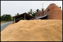 Pile of rice hulls near brick ovens. Mekong Delta, Vietnam (color)