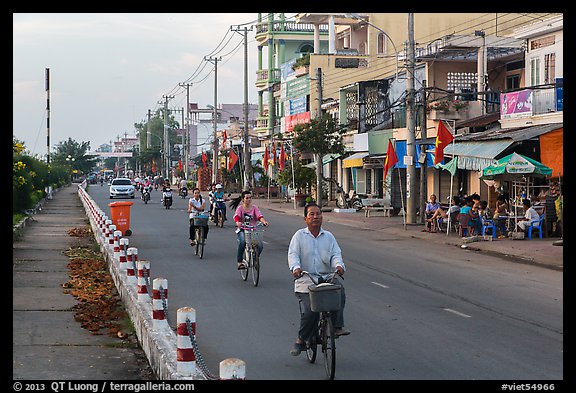 Bicycles on riverfront street. Tra Vinh, Vietnam (color)