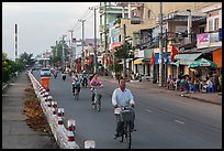 Bicycles on riverfront street. Tra Vinh, Vietnam ( color)