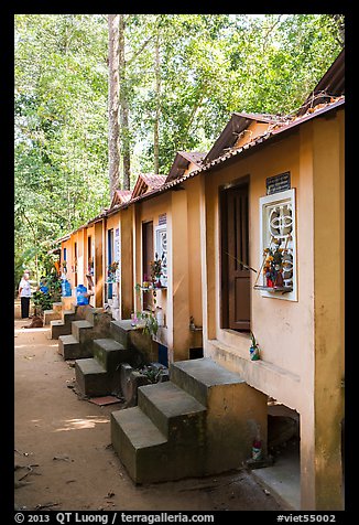 Row of retreat huts, Hang Pagoda. Tra Vinh, Vietnam