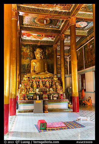 Buddhas in main temple, Hang Pagoda. Tra Vinh, Vietnam (color)