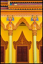 Facade and roof detail, Khmer pagoda. Tra Vinh, Vietnam (color)