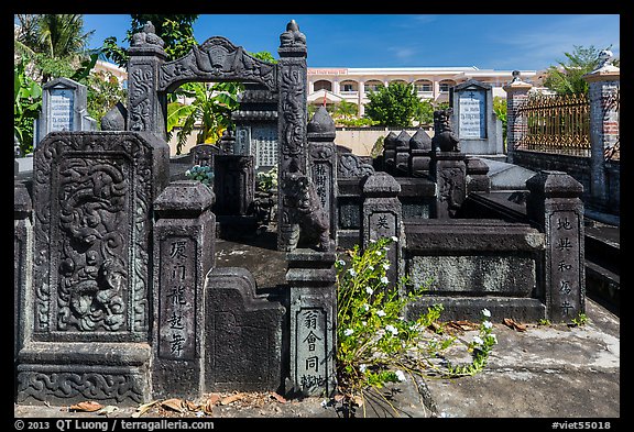 Ancient carved stone tombs. Tra Vinh, Vietnam