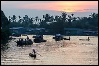 Boats and river at sunrise, Phung Diem. Can Tho, Vietnam (color)