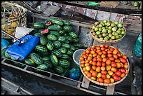 Vegetables and fruit for sale on boat, Phung Diem. Can Tho, Vietnam (color)