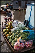 Woman paddles boat fully loaded with produce, Phung Diem. Can Tho, Vietnam (color)