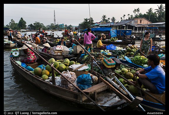 Boats closely decked together, Phung Diem floating market. Can Tho, Vietnam