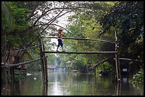 Villager crossing monkey bridge. Can Tho, Vietnam (color)