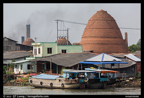 Boats and brick ovens. Sa Dec, Vietnam (color)