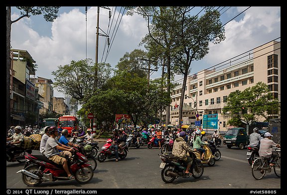 Motorcycle traffic near University of Medicine. Cholon, Ho Chi Minh City, Vietnam (color)