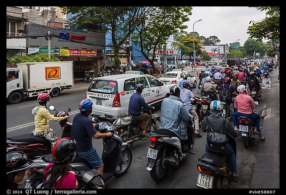 Dense motorcycle traffic. Ho Chi Minh City, Vietnam (color)