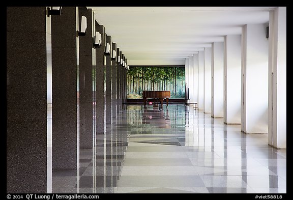 Corridor, piano, and reflections, Reunification Palace. Ho Chi Minh City, Vietnam (color)