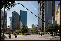 Statue of hero Tran Hung Dao and high-rises. Ho Chi Minh City, Vietnam ( color)