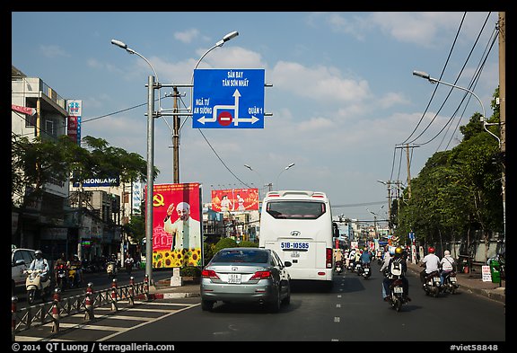 Boulevard and directional signs near airport. Ho Chi Minh City, Vietnam (color)