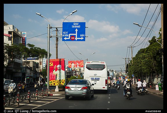 Boulevard and directional signs near airport. Ho Chi Minh City, Vietnam