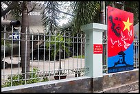 US Helicopter tail and fence with poster, War Remnants Museum, district 3. Ho Chi Minh City, Vietnam