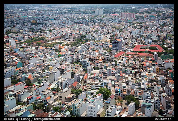 Aerial view of multi-story buidings. Ho Chi Minh City, Vietnam (color)