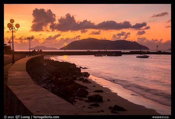 Seafront and Wharf 914 before sunrise, Con Son. Con Dao Islands, Vietnam (color)