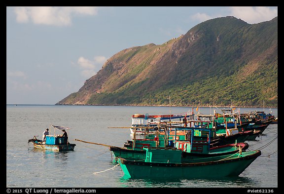 Fishing boats and hills, Con Son. Con Dao Islands, Vietnam (color)