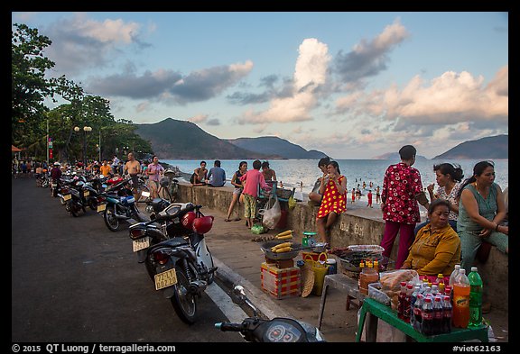 Food vendors on seafront promenade, Con Son. Con Dao Islands, Vietnam (color)