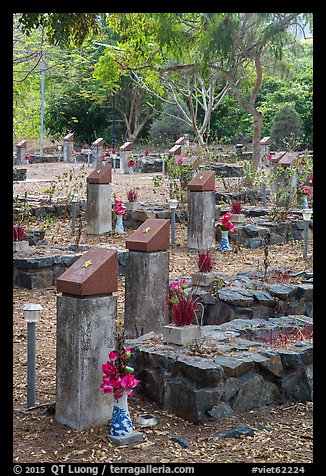 Unmarked graves, Hang Duong memorial cemetery. Con Dao Islands, Vietnam (color)