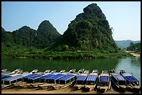 Tour boats and forest-covered limestone rocks, Son Trach. Vietnam ( color)