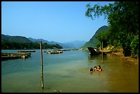 River with kids playing, Son Trach. Vietnam