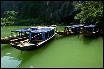 Tour boats near the entrance of Phong Nha Cave. Vietnam (color)