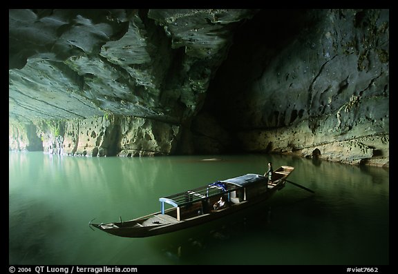 Boat inside the cave, Phong Nha Cave. Vietnam (color)
