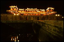 Ngo Mon (noon) Gate illuminated at night. Hue, Vietnam