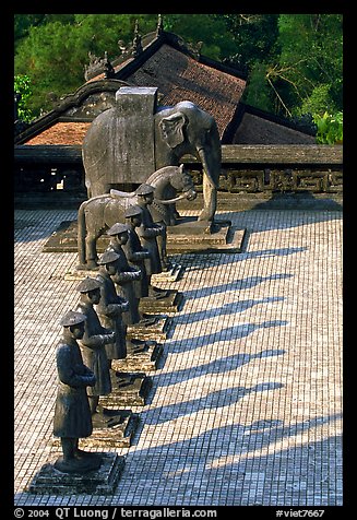 Row of statues and in Khai Dinh Mausoleum. Hue, Vietnam