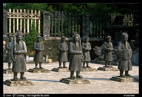 Statues of Mandarins in Khai Dinh Mausoleum. Hue, Vietnam (color)