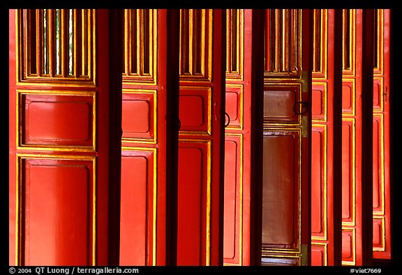 Red doors of the shrine inside the Minh Mang Mausoleum. Hue, Vietnam (color)