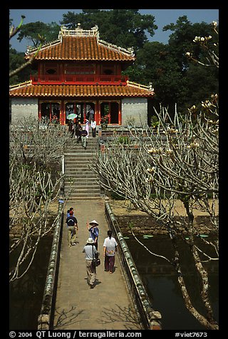 Alley and pavilion inside the Minh Mang Mausoleum. Hue, Vietnam (color)