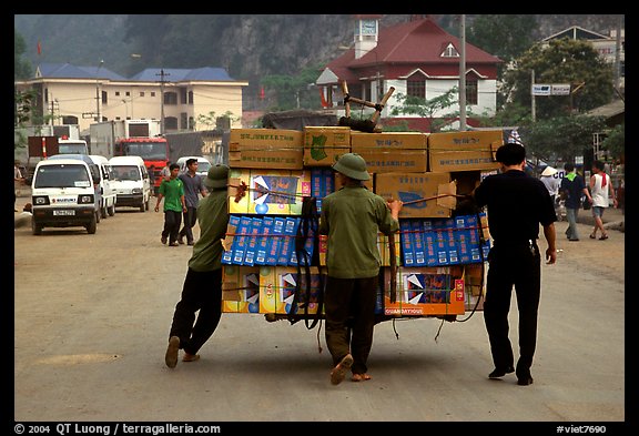Bicyle loaded with an incredible amounts of goods from China at Dong Dang. Lang Son, Northest Vietnam