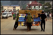 Bicyle loaded with an incredible amounts of goods from China at Dong Dang. Lang Son, Northest Vietnam (color)