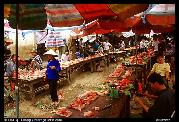 Meat for sale, That Khe market. Northest Vietnam