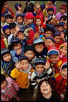 Schoolchildren dressed for the cool mountain weather. Northeast Vietnam (color)