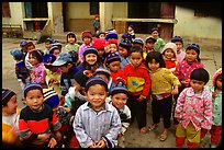 Schoolchildren dressed for the cool mountain weather. Northeast Vietnam (color)