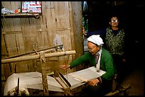 Elderly woman weaving in her home. Northeast Vietnam ( color)