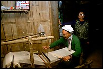 Elderly woman weaving in her home. Northeast Vietnam