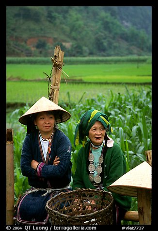 Hilltribeswomen with traditional necklace. Northeast Vietnam