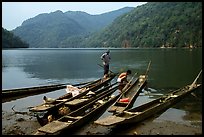 Dugout boats on the shore of Ba Be Lake. Northeast Vietnam (color)