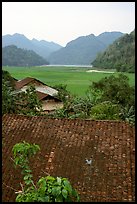 Thatched Roofs of Pac Ngoi village and fields. Northeast Vietnam (color)