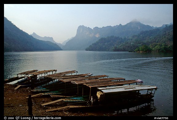 Boats on the shores of Ba Be Lake. Northeast Vietnam